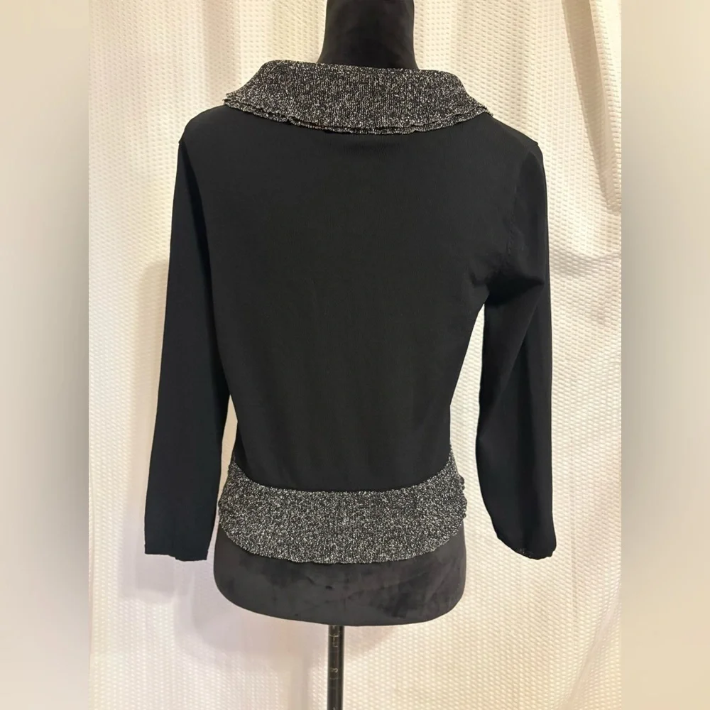 Berek black long sleeve cropped sweater metallic silver-tone criss cross front M